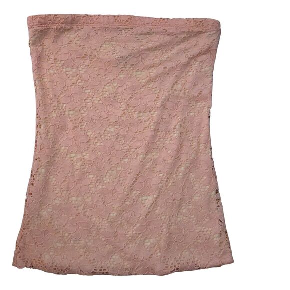 Y2K Rue 21 Small Petal Pink Lace Tank Top Strapless Lined Floral Cottage - Picture 1 of 6